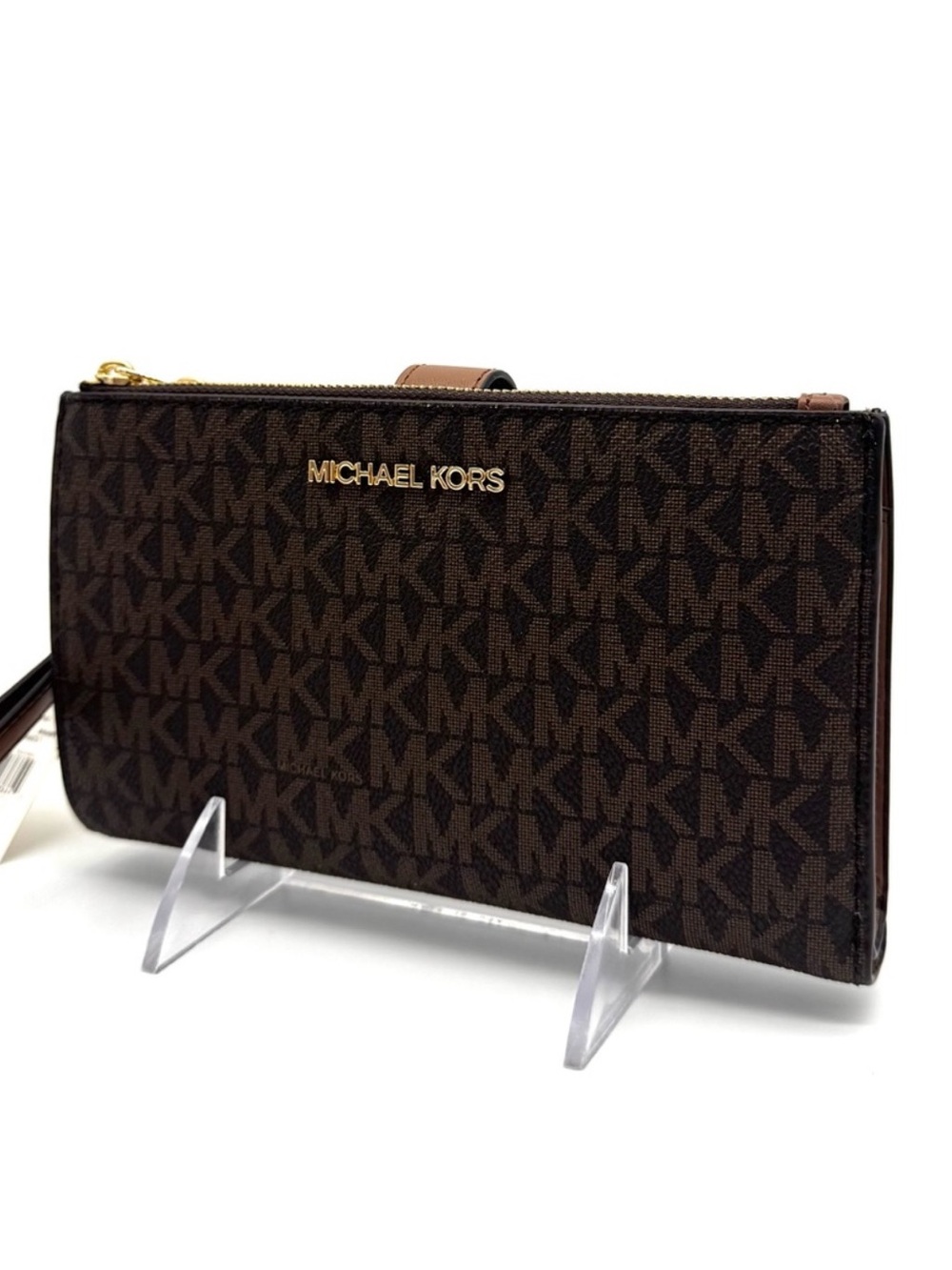 Michael Kors Large Jet Set Travel Logo Double Zip Wallet - Brown Signature